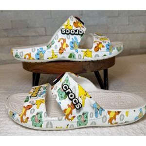 Crocs Pokemon Classic Slide Sandals White Pikachu Squirtle Charmander Women's